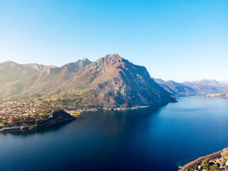 Naklejka premium Aerial View of Lake Como from Lecco Side with Majestic Mountains, Italy