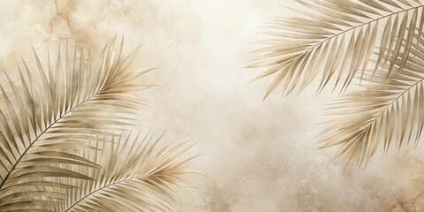 Obraz premium A Minimalist Beige and Brown Watercolor Palm Leaf Illustration with a Textured Background