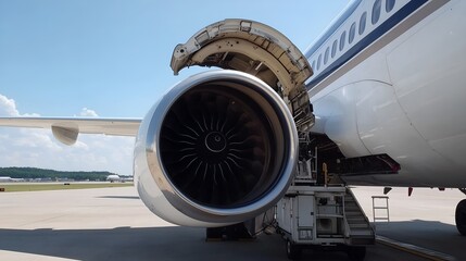 Close-up of Aircraft Engine Undergoing Maintenance
