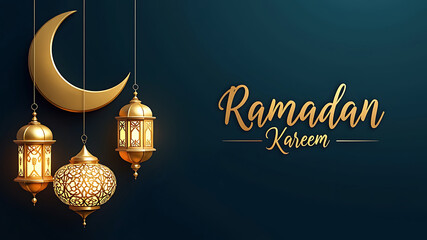 Ramadan Kareem greeting with ornate lanterns.