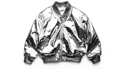 Blank Silver Jacket: Front View on White Background