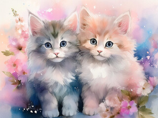 淡い色合いの2匹の猫