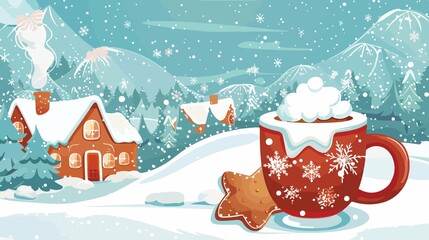 Cozy Winter Scene with Large Cocoa Mug - Festive Christmas Decoration