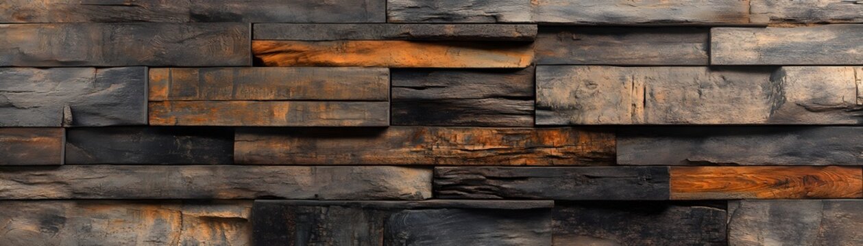 Dark and Orange Reclaimed Wood Paneling Wall