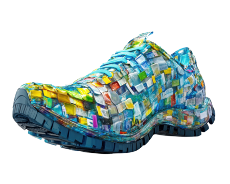 Colorful and vibrant sneaker design with a unique mosaic pattern.