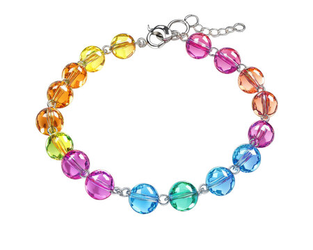 Colorful bead bracelet on white isolate background.