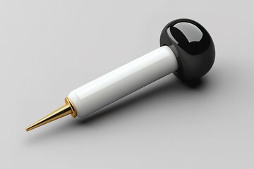 Sleek, modern design object with a white body, black top, and gold tip.  Perfect for minimalist aesthetics.