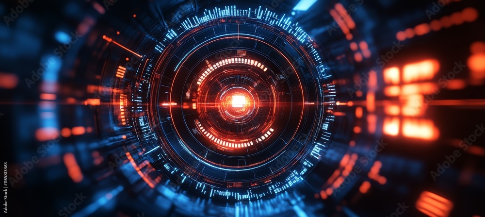 Poster Circular cyberspace virtual gate portal. Generative AI technology.