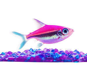 Obraz premium Colorful fish swimming among vibrant rocks in a clear environment.