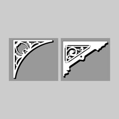 Craftsman Bracket cornice pieces for decorating or shelves. Decoration vector design for cutting on CNC or laser cut on wood corner design sample. wood corner home decoration