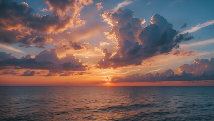Fototapeta premium Majestic sunset sky with stunning clouds over sea