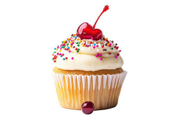 Yummy Cupcake with Decorative Sprinkles Isolated on Transparent Background