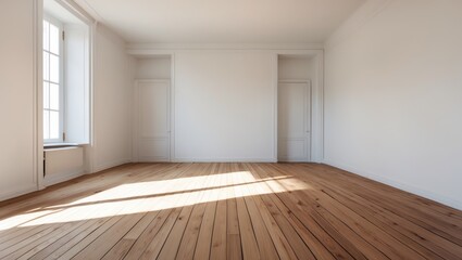 Obraz premium Minimalist empty room with white walls and wood floors