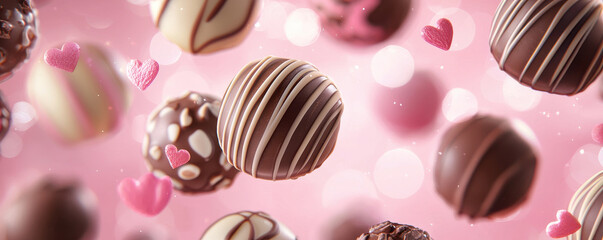 Delicious  truffles floating with glowing pink aura and hearts