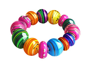 Colorful, decorative beads forming a vibrant bracelet on a white isolated background.