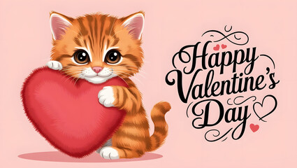 Adorable Love Cat Holding Heart Design