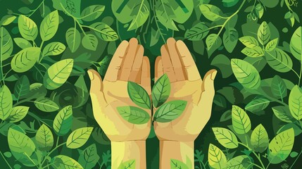 Eco-Friendly Concept: Two Hands Supporting Green Idea in Cartoon Style