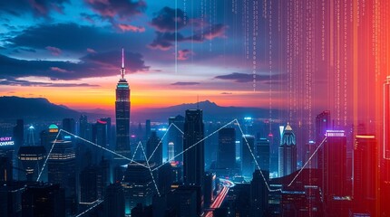Fototapeta premium Futuristic city and digital transformation concept. 2025 New Year concept. Business networking connection concept