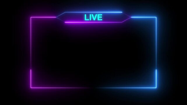 live neon text frame animation box frame with black background.