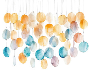 Fototapeta premium Colorful watercolor circular shapes on a white isolate background.