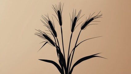 Obraz premium Silhouette of reed against soft beige background
