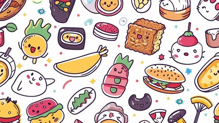 Colorful Kawaii Food Seamless Pattern for Creative Projects