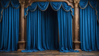 Fototapeta premium Theatrical blue curtain with textured backdrop