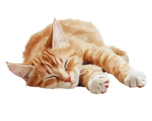 Cute orange cat sleeping peacefully on a cozy surface.
