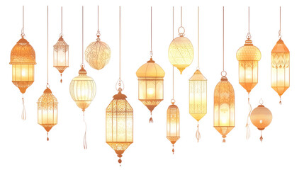 Cascading Golden Lanterns isolated transparent background