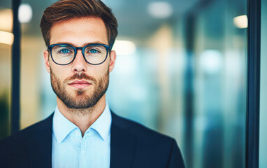 Naklejka premium Confident businessman portrait office environment professional image close-up