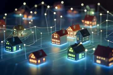Innovative Concept of a Smart City With Glowing Houses and Networks