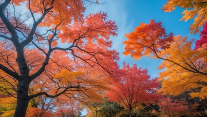 Fototapeta premium Vivid autumn scenery with colorful maple leaves