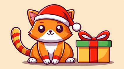 A Cute Christmas Baby Cat with Big Sparkling Eyes – Festive and Adorable Holiday Illustration