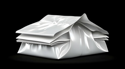 Stack of crumpled silver foil packets or wrappers, for mockup or packaging design, Isolated on transparent background, png