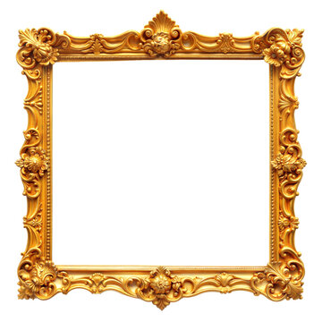 A Gilded Ornate Frame, a Canvas for Timeless Elegance on a White or Clear Surface PNG Transparent Background.