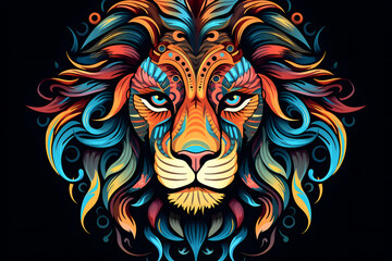 Fototapeta premium Vibrant Lion Artwork Featuring Colorful Patterns and Intricate Details