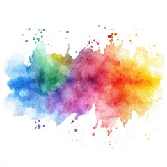 Fototapeta premium Vibrant Watercolor Splash In Purple, Blue, Green, And Orange Hues On A White Background, Blending Dynamic Fluidity With Creative Expression. Perfect For Artistic Design And Decorative Artwork.
