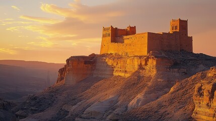 Obraz premium old castle on a rocky hilltop, ruins in the desert