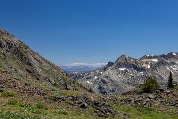 Mountain landscape with blue sky in the Sierra Nevada range, California