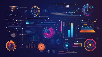 Abstract Data Visualization Design with Vibrant Elements and Patterns