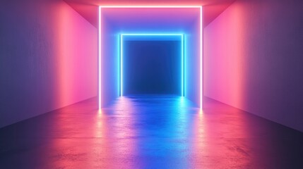 Neon Light Tunnel with Vibrant Colors in a Modern Interior Space