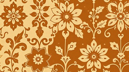Vintage Floral Pattern: A captivating seamless pattern featuring intricate floral designs in warm, earthy hues. The pattern evokes a sense of nostalgia and charm.