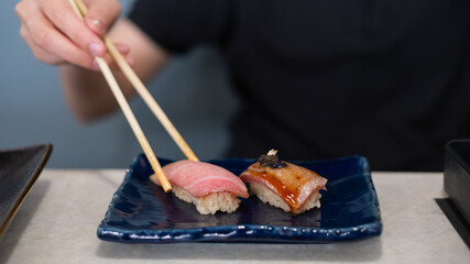 Premium sushi sashimi in luxury Japanese restaurant healthy lifestyle