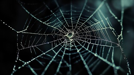 Fototapeta premium Intricate Spiderweb with Dew Drops: Nature Macro Photography