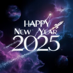 Happy New Year 2025 with Cosmic Galaxy Background 
