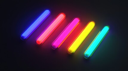Obraz premium Colorful Neon Light Tubes Arrangement on Black Background
