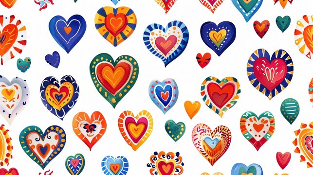Naklejki Colorful Sacred Hearts - Traditional Mexican Design