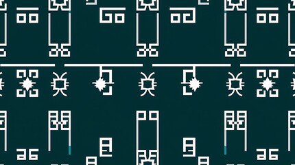 Geometric Teal and White Pattern:  A seamless, captivating pattern featuring a repeating geometric design in teal and white.