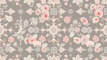 Pastel Rose Damask Seamless Pattern 