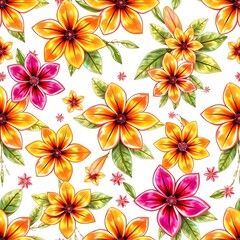 Floral Watercolor Seamless Pattern: A vibrant and cheerful pattern featuring a captivating array of watercolor flowers in shades of pink, orange, and yellow.